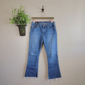 A&F 2 Vintage Flare 1892 90s Indigo Frayed Mid Rise Jeans Abercrombie & Fitch
